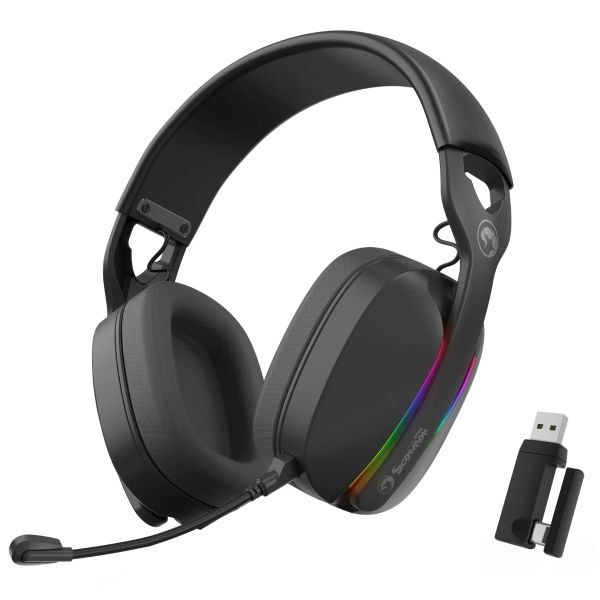 MARVO Pulz 70W vezeték nélküli fejhallgató - fekete - RGB világítás (HG9086W BK)